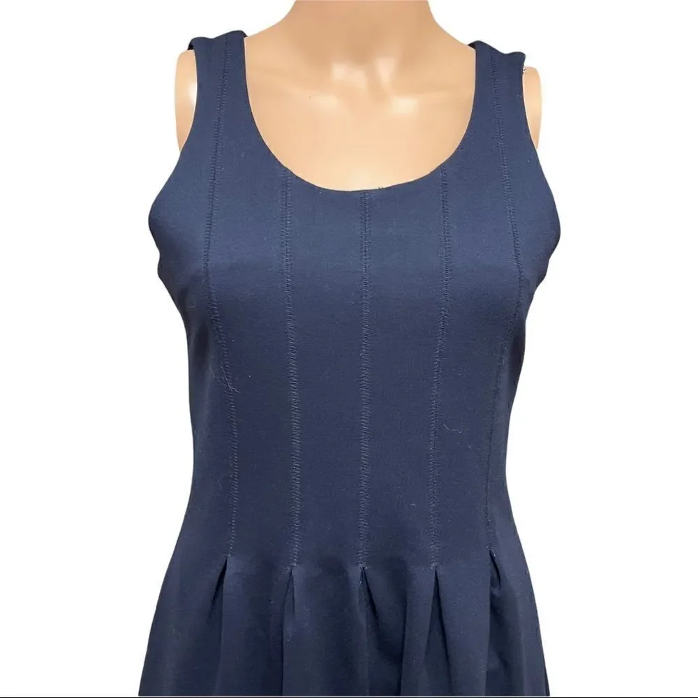 J. Crew Navy Scuba Reverse Pleats Fit & Flare Dress Sz 4